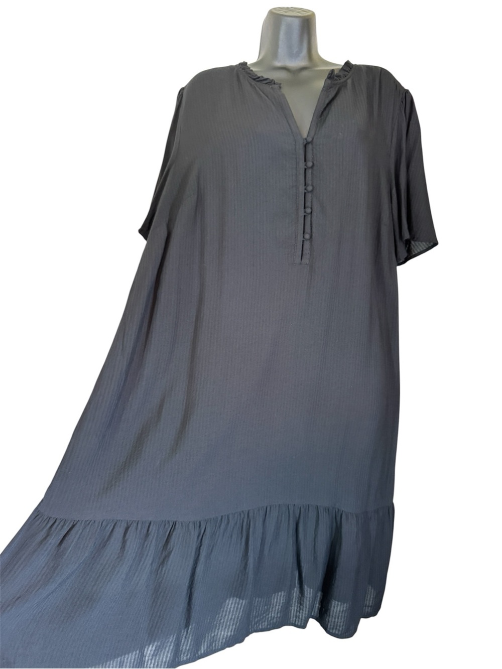 J.Jill Black Ruffle‑Hem Popover Dress Short Sleeve Button Front Size XL - Picture 5 of 16